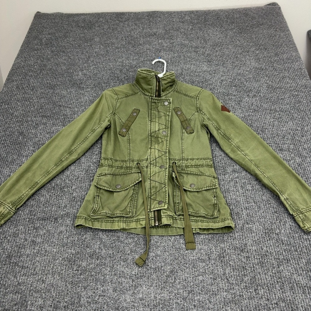 Hollister Jacket Women XS Green Cotton Utility Field Mock Neck Military Style